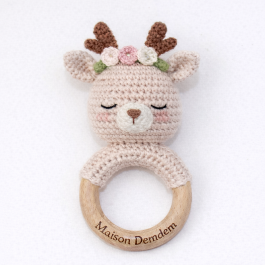Hochet Signature Faon couronne de fleurs